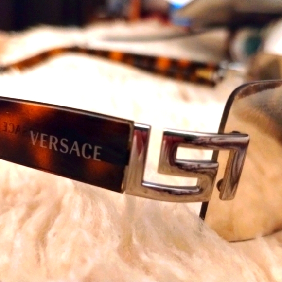 Versace Rimless Silver Greca Logo Tortoise Brown Sunglasses - Picture 7 of 15